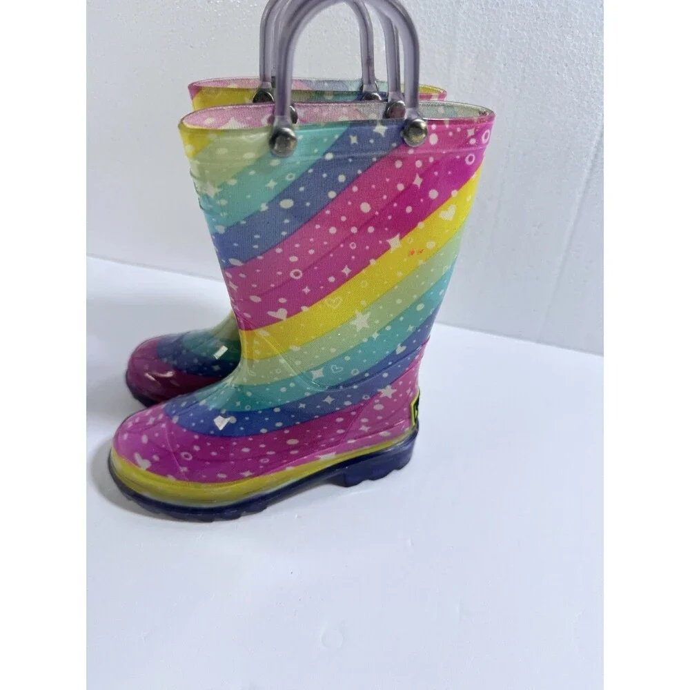 Western Chief Kids Mystical Pastels Rainbow Rain Boots‎ Size 7/8 Purple PVC
